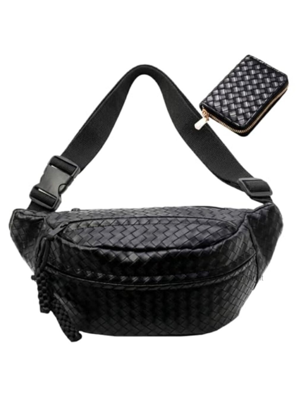 PU Leather Embossed Woven Crossbody Sling Bag with Card Holder